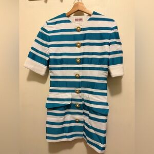 Vintage Maggy London Pastel Ribbon Striped Evening Blouse Blazer Jacket